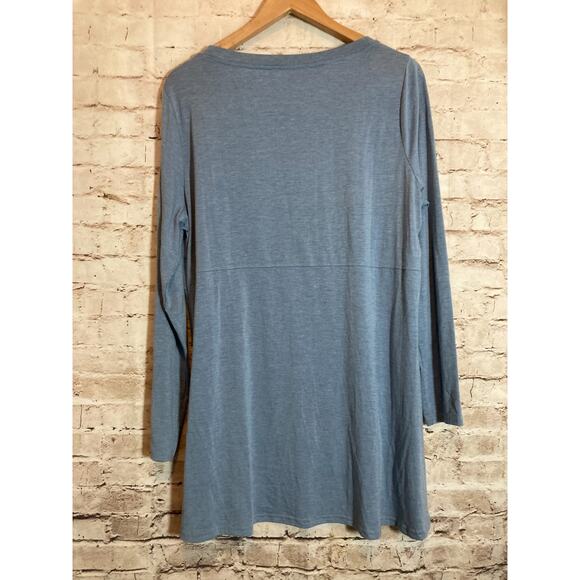Strazzi Tunic Top Womens Large Slate Blue Asymmetric Hem Artsy Lagenlook Stretch - Picture 7 of 13